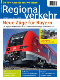 Titelbild der Fachzeitschrift Regionalverkehr, Ausgabe 5/2023, Jubiläumsheft 150. Ausgabe. Der neue Siemens Desiro HC von DB Regio.