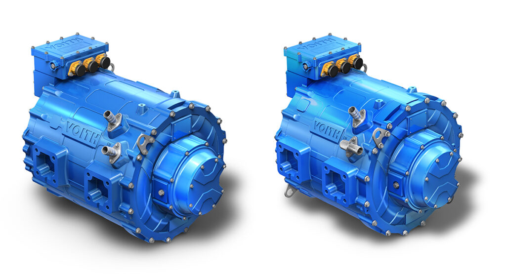 Ein großer und ein kleinerer Elektromotor von Voith.