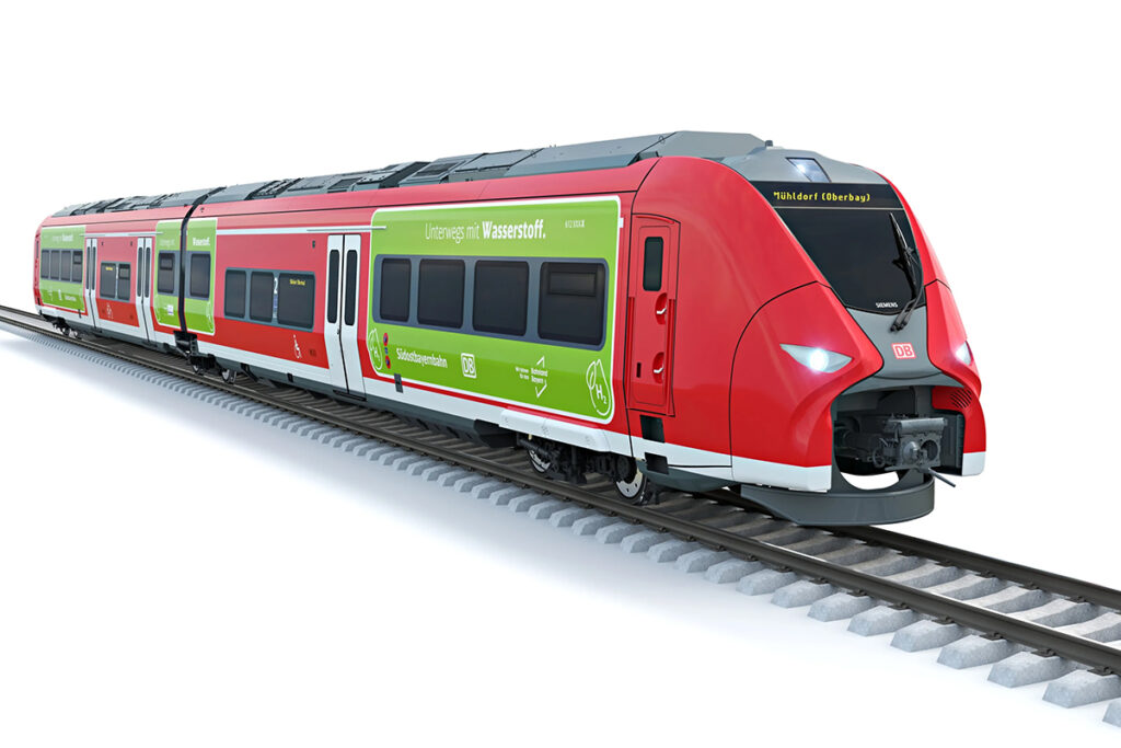 Ein Mireo Plus H in der Gestaltung für die Südostbayernbahn.