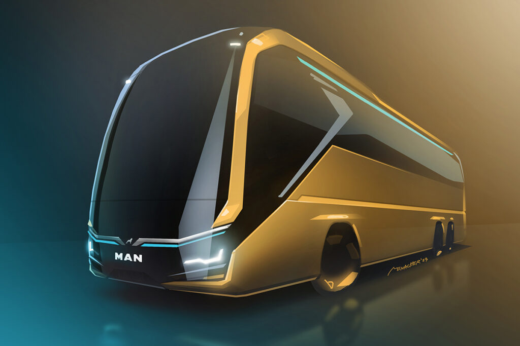 Designstudie eines elektrischen Reisebusses von MAN.