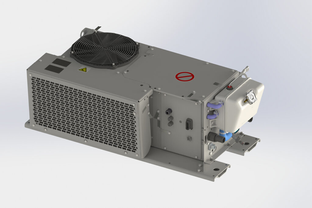 Ein Batterie-Kühlsystem in einem Gehäuse.