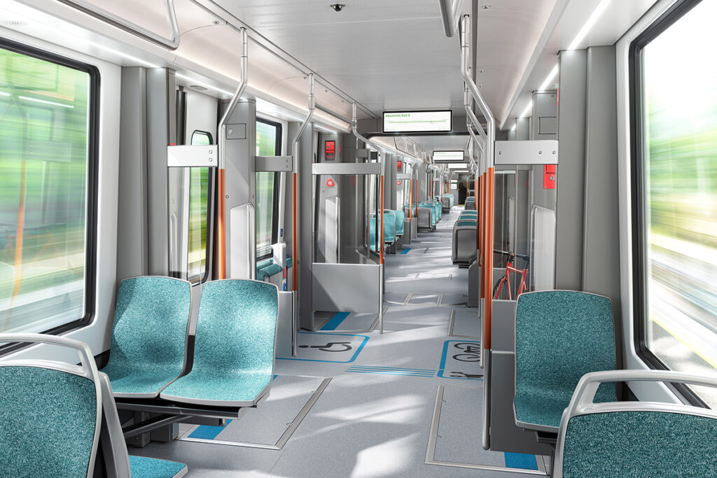 Simulation des Inneren einer Stadtbahn für die Regionaltangente West.