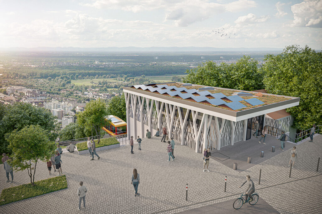 Visualisierung der Bergstation der Turmbergbahn.