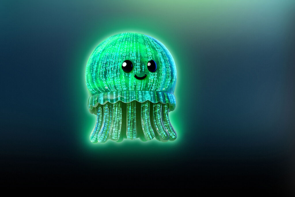 Visualisierung einer aus Zahlen gebildeten Qualle, die lächelt.
